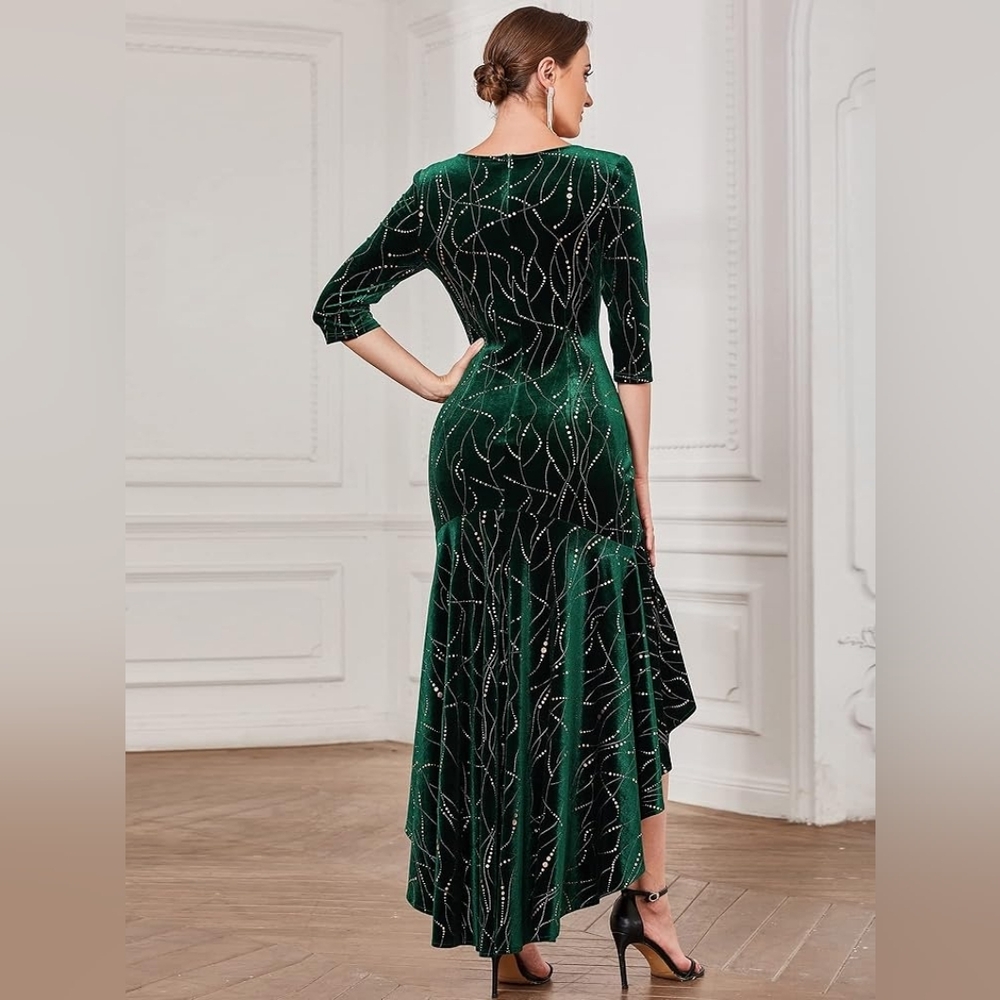 Geo Pattern High-Low Velvet Dress - Picture 2 of 6